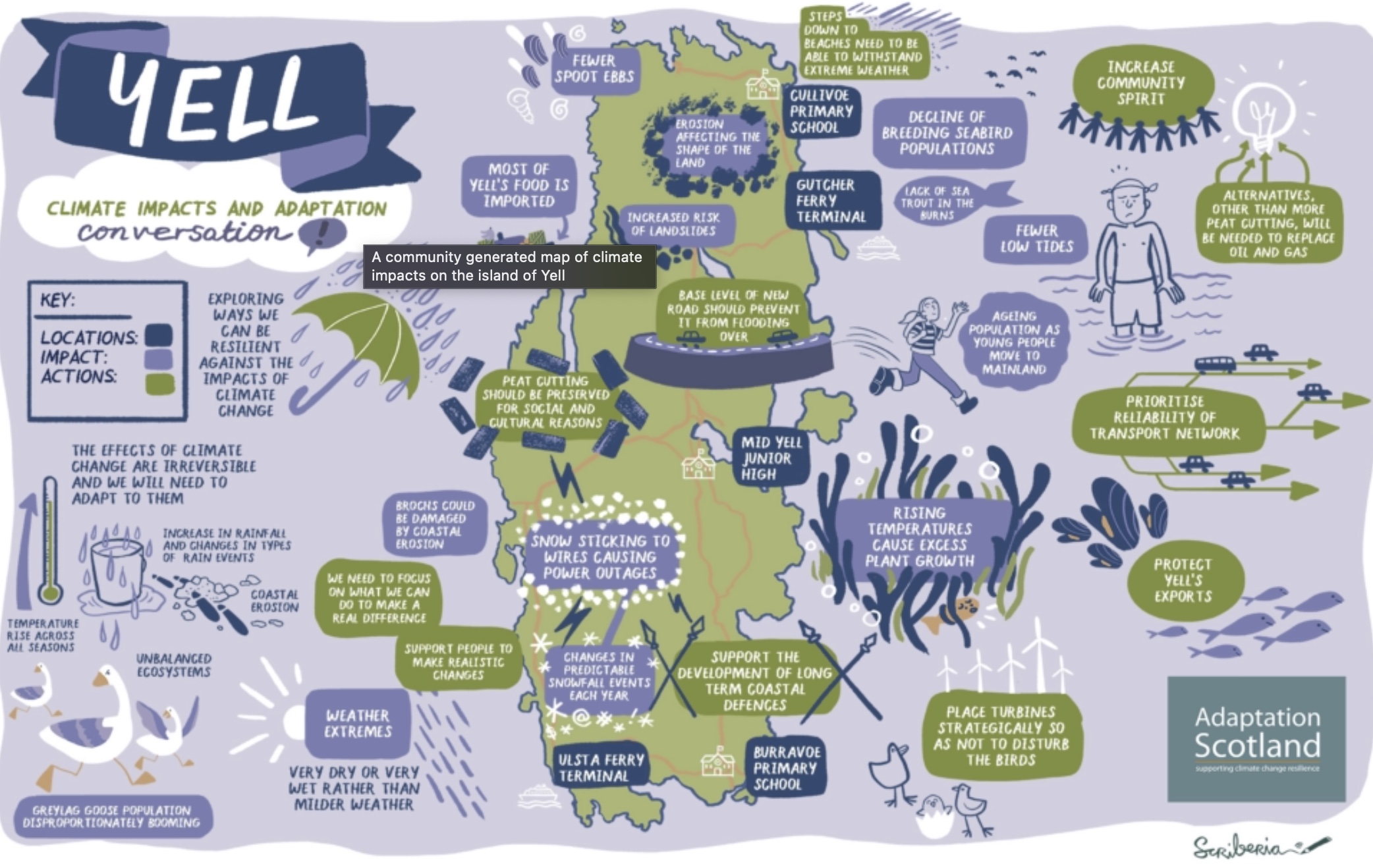 A community generated map of climate impacts on the island of Yell.